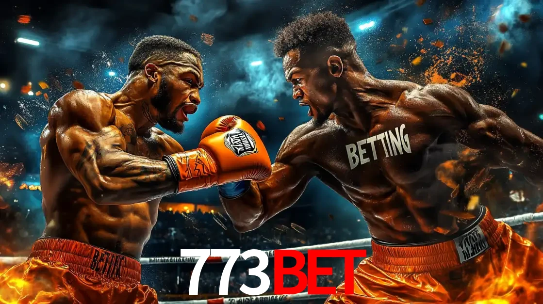 Dois boxeadores em uma luta intensa e explosiva, representando a adrenalina e as oportunidades de apostas em esportes de combate disponíveis na plataforma 773bet.
