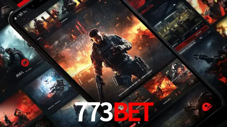 Tela de um celular exibindo uma galeria de jogos de tiro com temática militar, mostrando a variedade de e-sports disponíveis para apostas na plataforma de entretenimento 773bet.